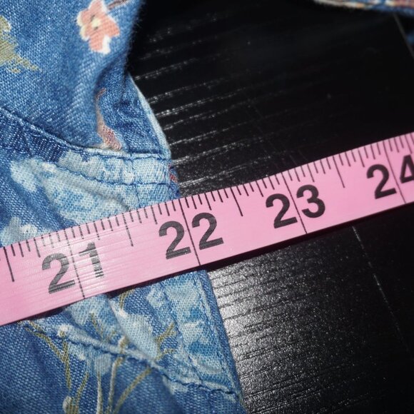 Vintage 90s Floral Cotton Denim Shacket Medium - Picture 6 of 7